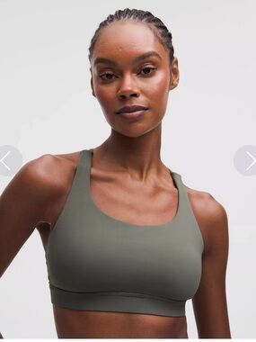 Lululemon Athletica “Palm Deco” Energy Sports Bra (olive/forest green)